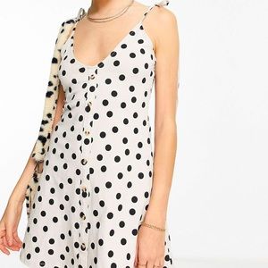 Mini button tie shoulder sundress -stone and black polka dot detail - Size 10
